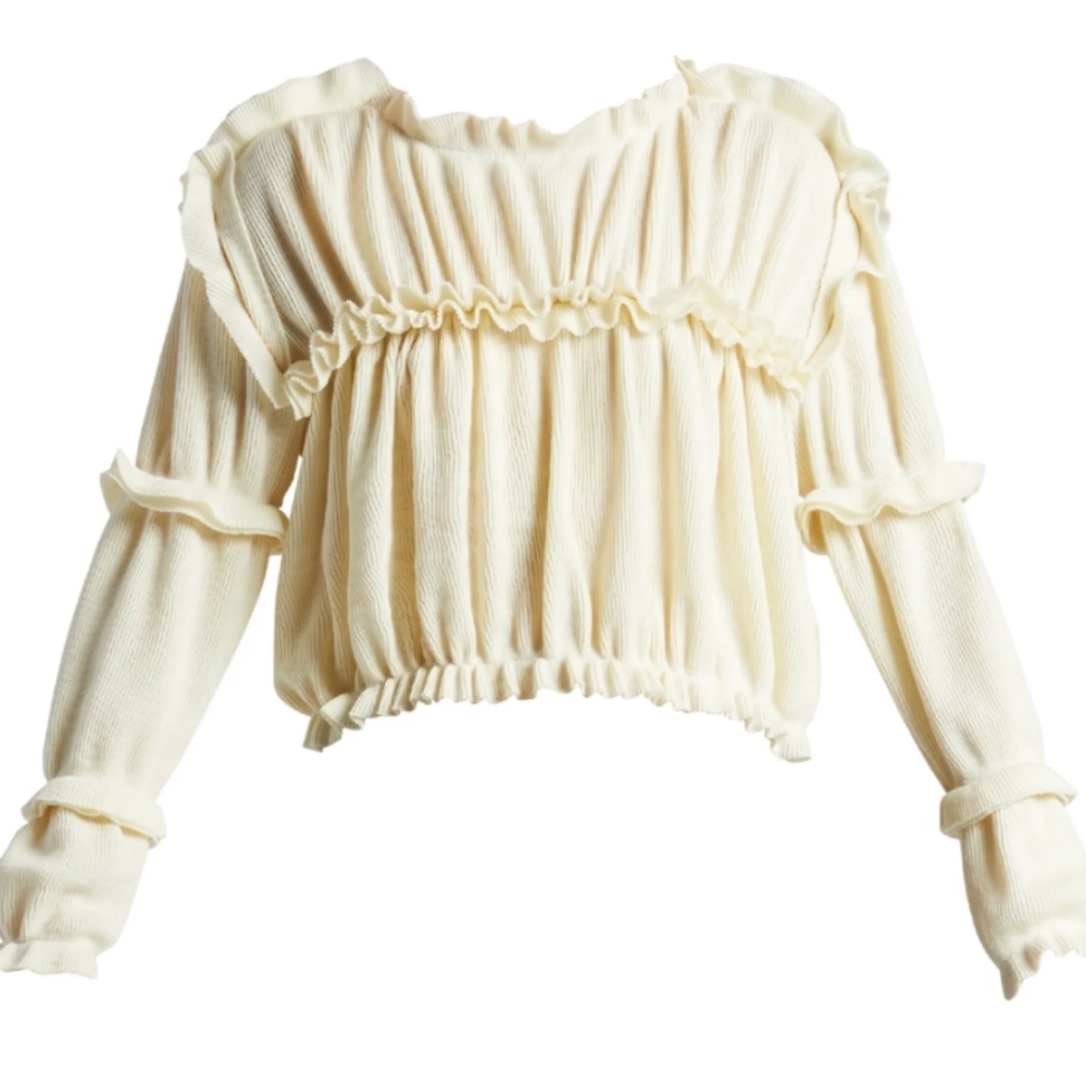MM6 Maison Martin Margiela Cream Ruffled Knit Crewneck Sweater